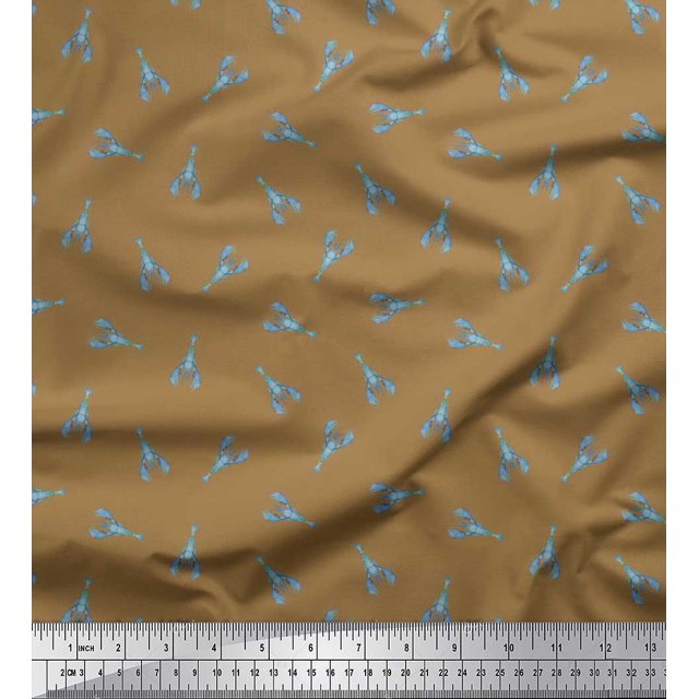 Soimoi Brown Poly Georgette Fabric Sea Prawns Ocean Print Sewing Fabric Yard 42 Inch Wide