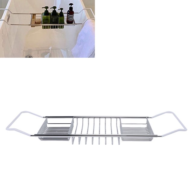 Stainless Steel Bathtub Tray, Adjustable Length Shower Caddy Organizer, Sturdy 63.5 to 97.5cm Bath Tray for Spa Essentials Storage