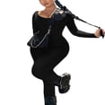 thumbnail image 3 of Women Long Jumpsuit Solid Color Long Sleeve U Neck Slim Bodysuit, 3 of 7