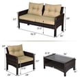 thumbnail image 2 of Costway Ensemble de Mobilier de Patio en Rotin 4 Pcs Causeuse Canapé Table Basse de Jardin avec Coussin, 2 of 9