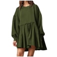 thumbnail image 1 of Pisexur Robe Chandail Surdimensionnée pour Femmes, Col Rond, Manches Longues, Patchwork, Robe d'Automne, Chandail à Enfiler, Hauts Amples et Fluides, Robe Chandail, Mini-Robe, 1 of 8