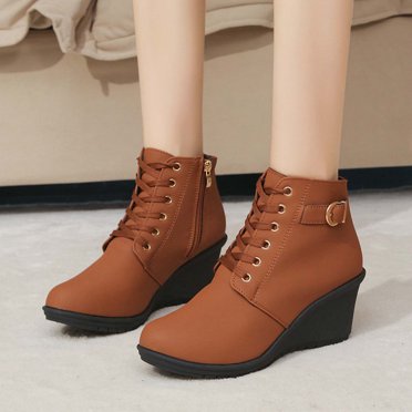 LSLJS Women's New Plus-size Solid Color Wedge and Fish Mouth Booster Platform Ankle Boots