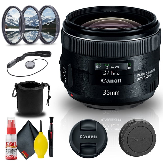 Canon EF 35mm F/2 IS USM Objectif (5178B002) + Trousse de Filtres + Pochette pour Objectif + Plus (Modèle International)