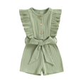 thumbnail image 1 of SUNSIOM Infant Baby Girl Summer Jumpsuit Solid Color Ruffled Sleeveless Round Neck Button Romper Shorts with Belt, 1 of 9