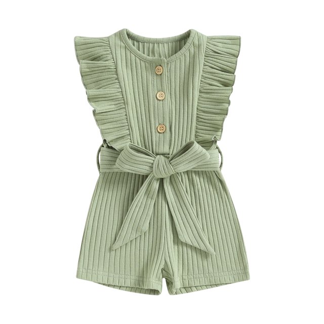 SUNSIOM Infant Baby Girl Summer Jumpsuit Solid Color Ruffled Sleeveless Round Neck Button Romper Shorts with Belt