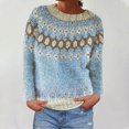 thumbnail image 3 of Fartey Chandail Fair Isle Vintage d'Automne pour Femmes, Décontracté, Ample, à Manches Longues, Col Ras du Cou, Tricoté, Chandail, Hauts, Automne Hiver, Chaud, Chandail, en Liquidation, Bleu Pâle, P-2TG, 3 of 6