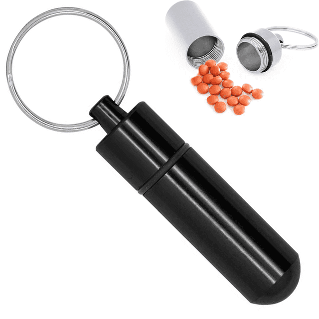 Aluminum Keychain Medication Pill Box. Waterproof Portable Mini Travel Pill Boxes Medicine Vitamin Holder case. Bottle Container, Organizer, Dispenser, Reminder Weekly