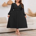 thumbnail image 2 of Robe Midi Ligne A pour Femmes Manches Longues Col en V à Pois Suisses, 2 of 9