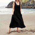 thumbnail image 4 of JIRNDf Robes Maxi d'Été pour Femmes Tendance Couleur Unie Col Rond Poches Longues Robes d'Été Quotidiennes pour Femmes Robe Boho Noire TG, 4 of 7