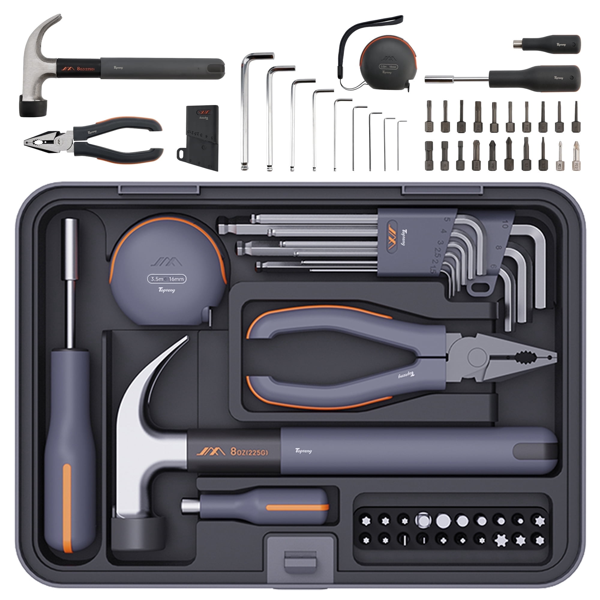 34-Piece Household & Auto Repair Tool Kit Set with Portable Toolbox, Includes Screwdrivers, Wrench, Pliers & Tape for Home DIY, Furniture, Auto Repairs