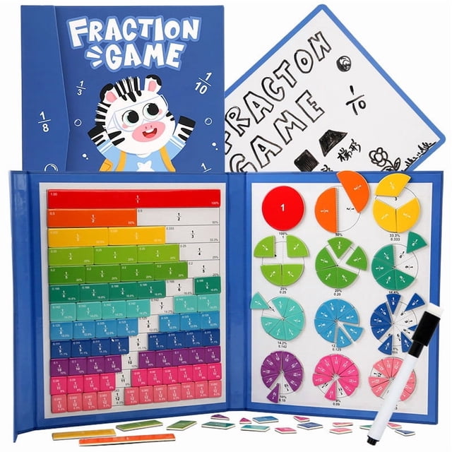 FHBVT Magnetic Fraction Manipulatives Educational Puzzle Tiles Circles Hands-On Learning Games 102 Pieces Activity Cards for Kids Elementary School Homeschool Classroom Math Practice