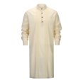 thumbnail image 1 of Wdgfv Kaftan pour Homme Robe Boutonnée à Manches Longues en Coton et Lin Thobe Décontracté Robe Musulmane Henley Chemise, 1 of 7