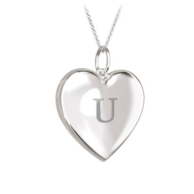 Collier Médaillon Cœur Initial en Or Blanc 10 K