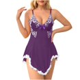 thumbnail image 1 of Pyjamas en Coton pour Femmes, Robes de Nuit en Dentelle, Mini Pyjamas, Chemises de Nuit Mignonnes, Robe à Bretelles Spaghetti, Vêtements de Nuit Sans Manches, Robe de Nuit, Pyjamas pour Femmes, Violet G, 1 of 8
