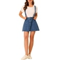 thumbnail image 2 of Unique Bargains Jupe à Bretelles Mini Décontractée pour Femme en Coton Lavé, Boutonnée devant, Ligne a, m Bleu TG, 2 of 7