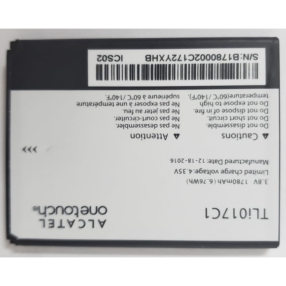 Alcatel OneTouch Cell Phone Battery TLi017C1 1ICP6/46/56 3.8V 1780mAh 6.76Wh