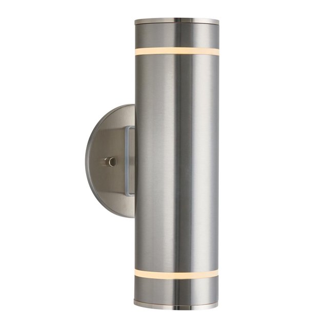 V3 OUT - SS Applique Murale Cylindrique Verticale en Acier Inoxydable avec Diffuseurs en Verre Givré en Haut et en Bas, Luminaire Mural Intérieur et Extérieur avec Fini en Métal Brossé et Conception Imperméable, Convient à l'Éclairage Domestique Moderne.