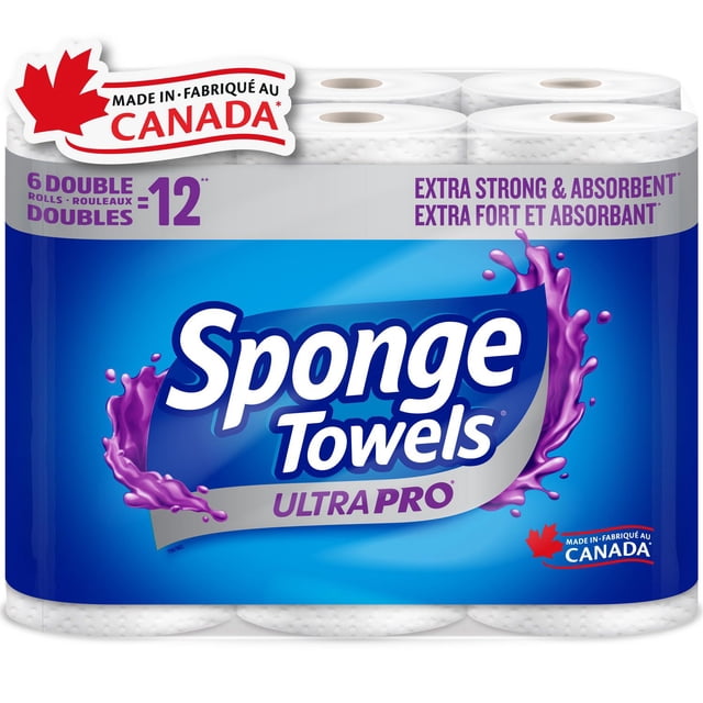 SpongeTowels UltraPRO Extra Strong & Absorbent Paper Towel, Choose-A-Size® Sheets, 6 = 12 Regular Rolls