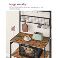 thumbnail image 3 of Bakers Rack with Charging Station, 80 cm Coffee Bar with Adjustable Storage Shelf, Microwave Stand, Grid Panel, 12 Hooks, for Kitchen, Rustic Brown and Ink Black, 3 of 8