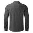 thumbnail image 4 of Polos pour Hommes Été Coton Lin Uni Ample Col Rabattu Manches Longues Hauts Masculins Gris Foncé L, 4 of 5