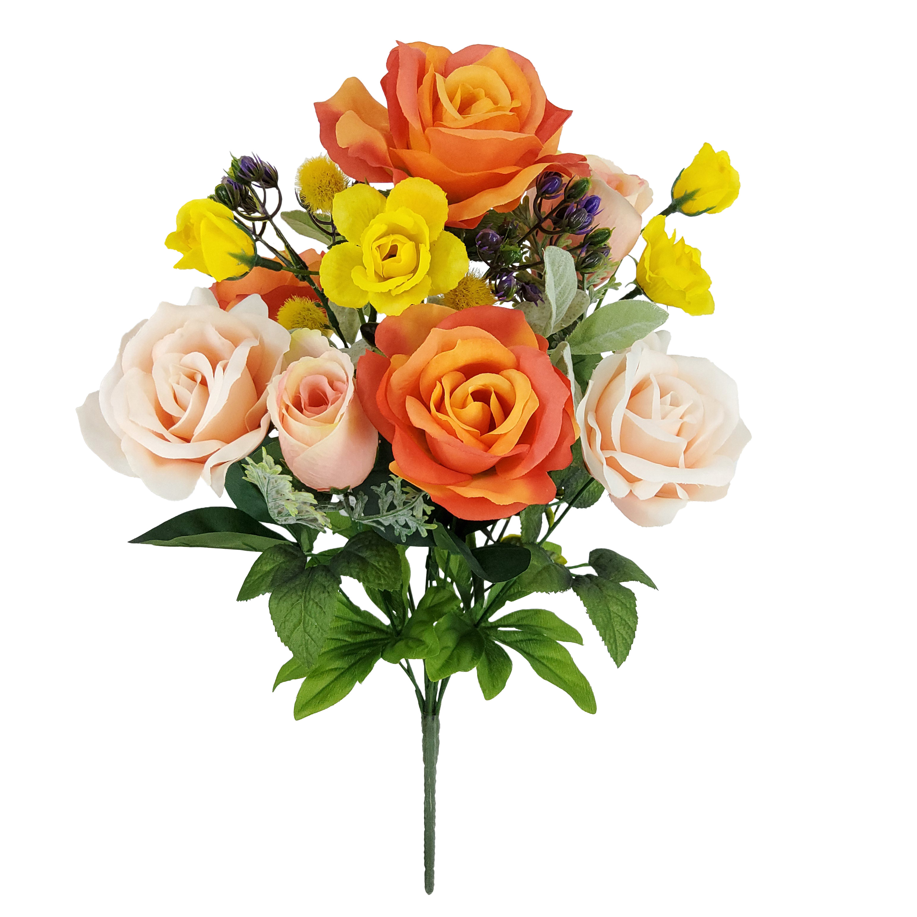 Mainstays Bouquet mixte de Rose artificielle d’intérieur, couleur corail, hauteur assemblée: 54.61cm