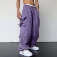 thumbnail image 1 of AherBiu Cargo Pants For Men Baggy Drawstring Elastic Waisted Oversized Joggers With Multi Pockets Lightweight Casual Loose Trousers, 1 of 9