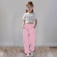 thumbnail image 2 of Girls Linen Pants Pants for Gymnastics Girls Medium And Large Children Casual Girls Solid Color Drawstring Sweatpants, 2 of 6