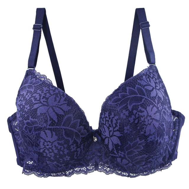 Sports Bras Middle Age Front Closure Lace Wireless Bra With Adjustable Straps Plus Size Plus Size Sports Bra Blue 110E