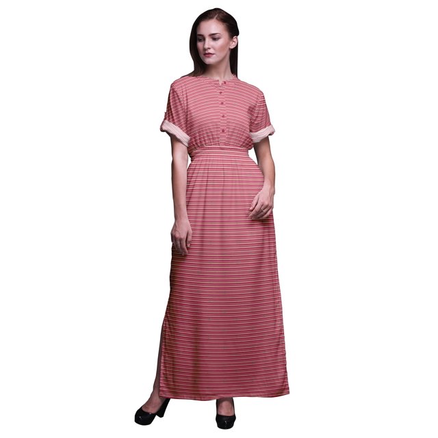 Bimba Robe Longue Maxi pour Femmes en Rayonne Imprimée d'Astérisques et de Rayures avec Fente Latérale-Petit