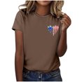 thumbnail image 4 of Hauts pour Femmes Jour de l'Indépendance Drapeau Col Rond Imprimé Lettre Manches Courtes T-Shirts pour Femmes Marron TTG, 4 of 4