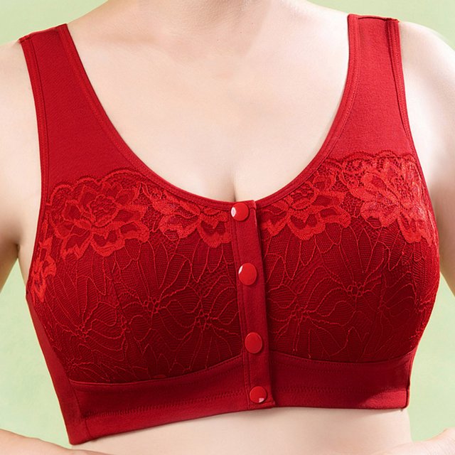 Bras for Women, Womans Solid Color Lace Front Buckle Elastic Style Large Size Bra Without Steel Rim