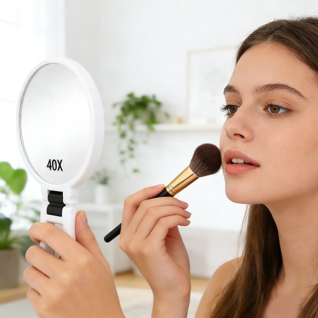 Modern Magnifying for Bathroom with Black and Gold Finish 24cm/945in 50X Magnification Handheld Wall Mount or Tabletop 360° Adjustable Makeup for Grooming and Detail Work