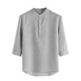 thumbnail image 1 of Birdeem Chemise Décontractée à Manches Mi-Longues en Lin Col Montant pour Hommes, 1 of 4