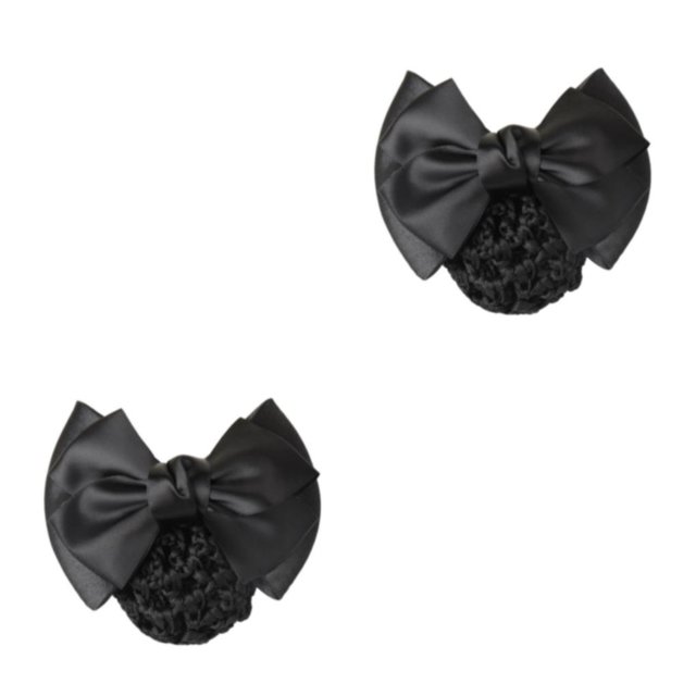 ZheElen Fashionable And Elegant Bowknot Hair Clip Hairnets For Sophisticated Look Two Bows-black 2Set