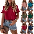 thumbnail image 5 of KYAIGUO T-Shirts Décontractés d'Été en Coton pour Femmes, Manches Courtes, Col Rond, Coupe Ample, T-Shirt Basique, Tailles P-2TG, 5 of 5