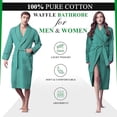 thumbnail image 3 of Canadian Linen Women Shawl Collar Terry Waffle Bathrobes Soft Absorbent Cotton Bathrobes for Shower bath Womens Spa & Salons Lounge Robes, Large, Teal, 3 of 7