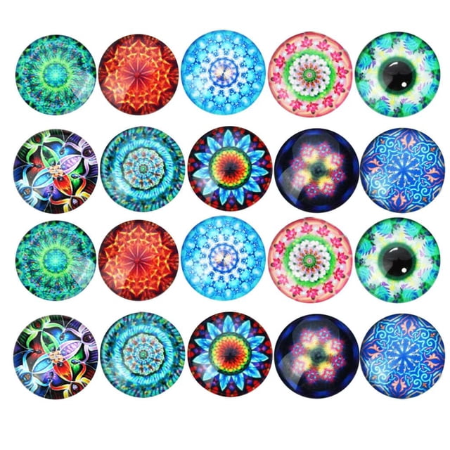 yuksok 20pcs Mixed Glass Dome Flatback Cabochons Embellishment Scrapbooking 18mm