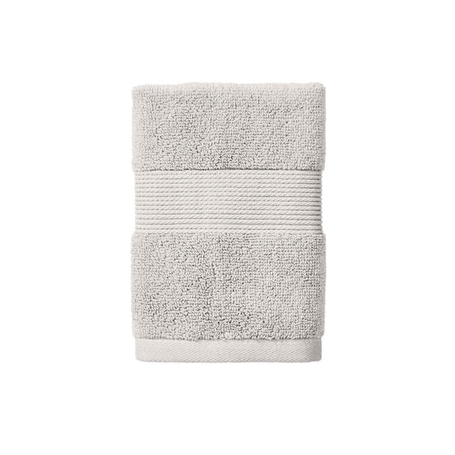 Better Homes & Gardens Signature Soft Collection de Serviettes Unies Pliées Gris Pâle Serviette pour Enfants Fabriquée à Partir de 90 % Coton Américain et 10 % viscose, avec Bande Côtelée et texture Éponge Douce, Conçue pour l'Absorption et Faible Charpie dans les Salles de Bain des Enfants.