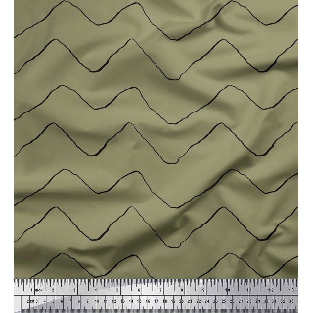 Soimoi Green Heavy Canvas Fabric Artistic Waves Abstract Decor Fabric Printed Yard 58 Inch Wide
