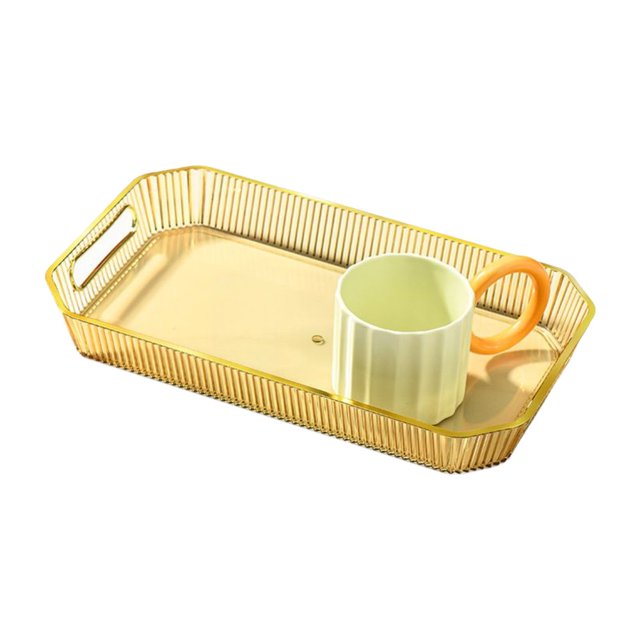 Tray with Hollow Handle Thicken Stackable Light Luxury Inlaid Golden-rimmed Tray for Kitchen