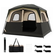 Gymax 6-Person Camping Tent w/ Top Rainfly Mesh Windows Large Door Ground Stakes Black
