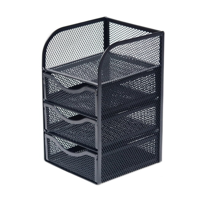 office Desk Accessories Mesh office Desk Supplies Storage Rack with 3 Drawers, Desk Storage Rack and Accessories, Stationery, Black office Desk with Drawers
