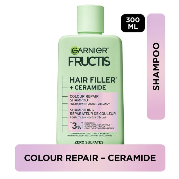 Garnier Fructis Hair Filler + Ceramide Color Repair Sulfate-Free Shampoo, for Colored and Bleached Hair, up to 9X Smoother Hair & 4 weeks of Vibrant Color, 300ml