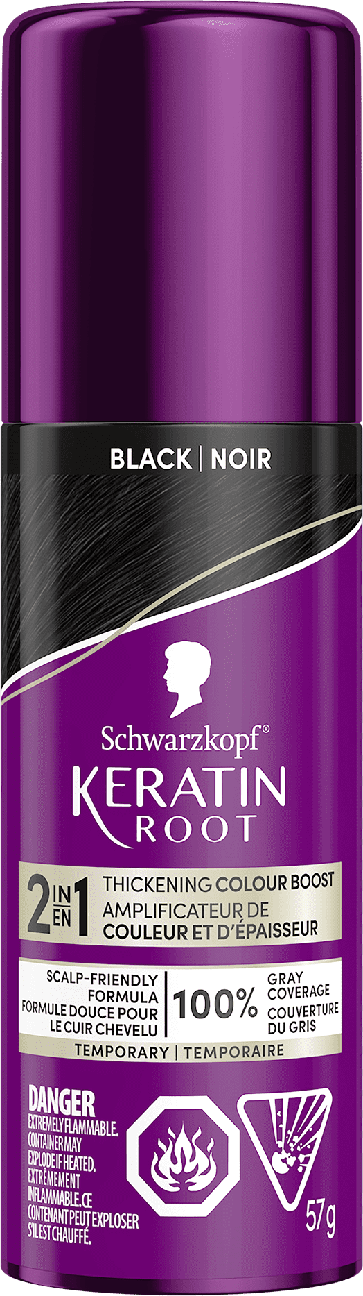 Schwarzkopf Keratin Root Temporary Hair Colour Spray, Black - Salon Inspired Temporary Hair Dye, for up 100% Grey Coverage and Thicker Looking Roots, Ammonia free