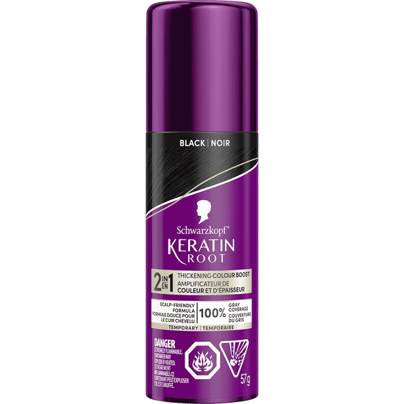 Colorant temporaire en vaporisateur Schwarzkopf Keratin Root, noir – Colorant temporaire inspiré du salon pour une couverture du gris jusqu’à 100 % et des racines d’apparence plus épaisse