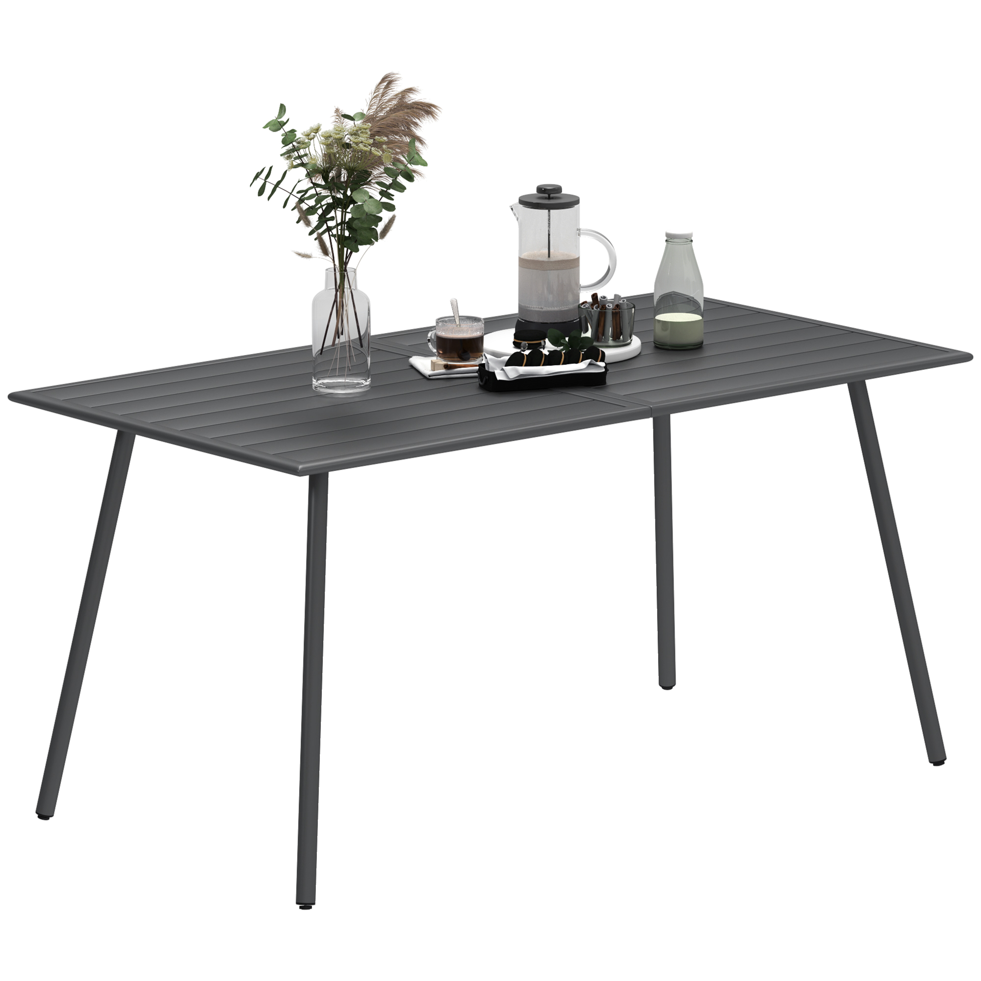 Outsunny Table à Manger Rectangulaire pour Patio pour 6 Personnes, Table d'Extérieur, Gris