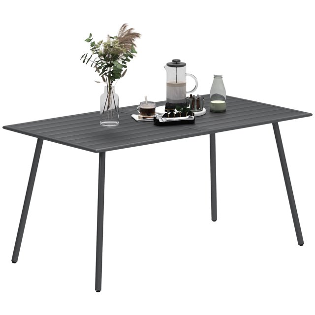 Outsunny Table à Manger Rectangulaire pour Patio pour 6 Personnes, Table d'Extérieur, Gris