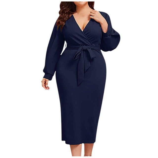 CEHVOM Robe Décontractée pour Femmes, Unie, Ample, à Ourlet Volanté, à Fermeture Éclair, à Manches Longues, à Col en V, en Solde