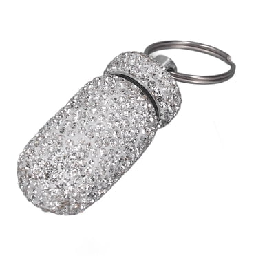 Rhinestone Capsules Storage Case Container With Keyring, Aluminum Alloy, Portable Medicine Bottle Box, Waterproof, Sealed, 4.5ml Capacity, Ideal For Office Work, Traveling,
