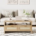 thumbnail image 1 of Boho Coffee Table with Storage,40” Mid Century Rattan Console table with Open Shelf,2 Tiers Cocktail Table with 2drawers,Wooden Rectangular Center Table for Room/Apartment/Farmhouse/Small Place, 1 of 9